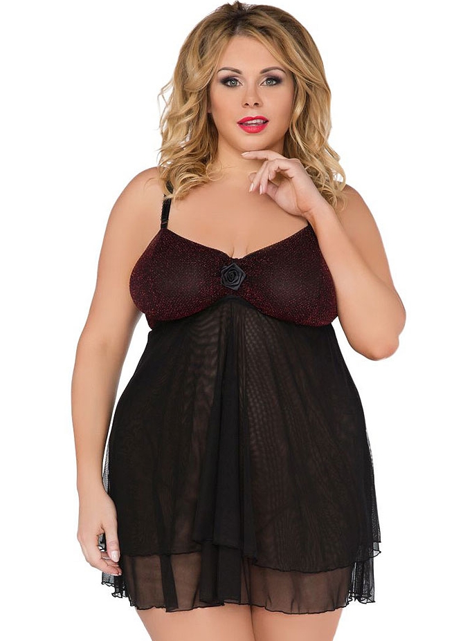 Black and dark red bi-material babydoll