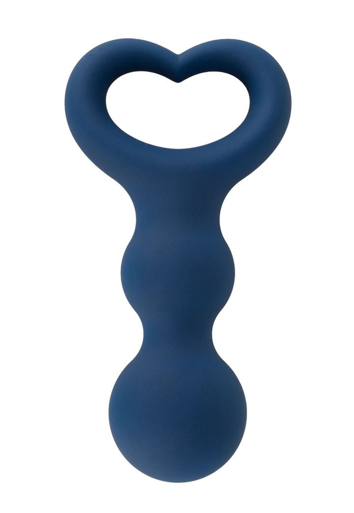 Plug Anal Azul com Alça de Coração: Design de 2 Bolas, Silicone Sedoso