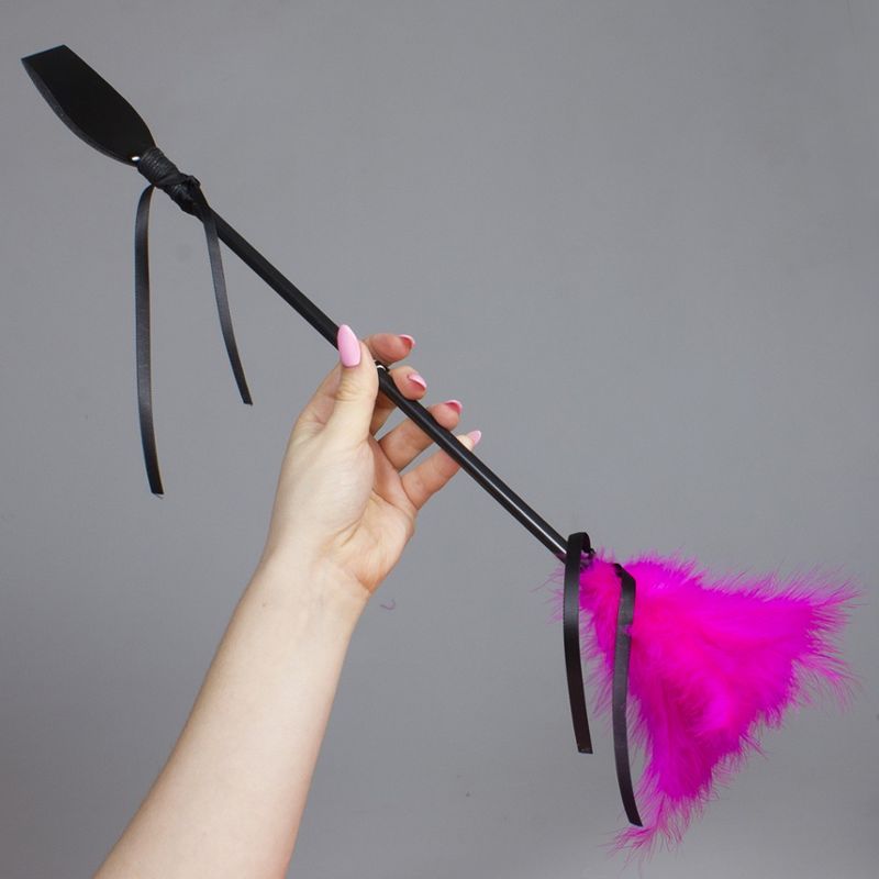 Zweep met roze plumeau