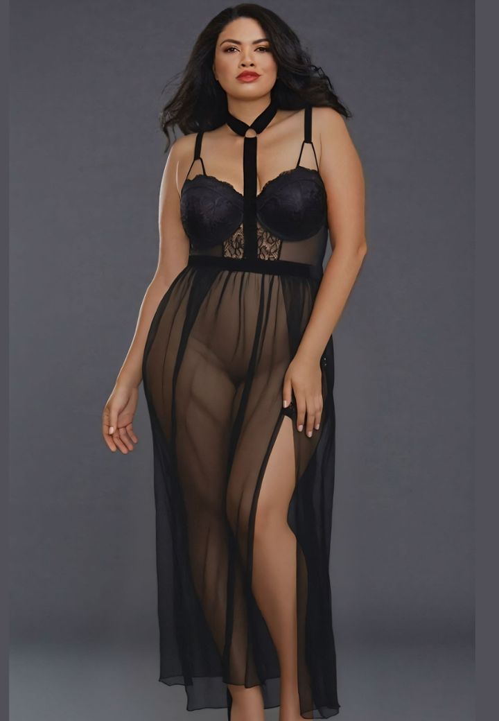 Longue Nuisette Luxueuse - Dentelle et Transparence