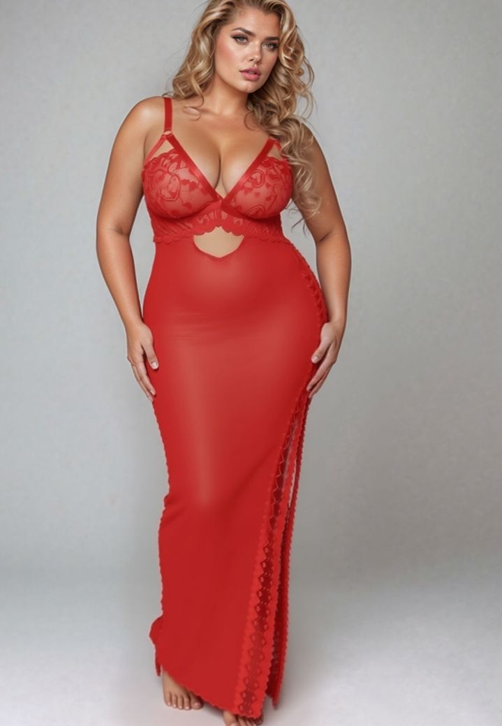 Lunga Camicia da Notte Soriana - Rosso Passione Fluido