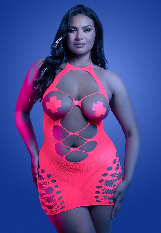 Abito bodystocking aperto: Audacity futuristico in rosa neon