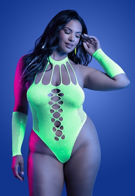 Body Geometric Cutouts: Futuristischer Glanz in Fluo-Grün