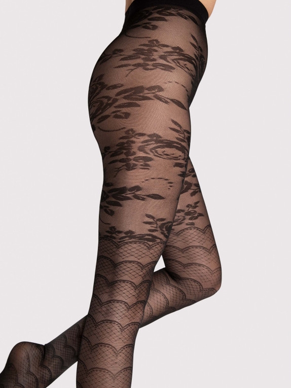 Black Tights Patterned with Scales and Leaves - Natural Inspiration
