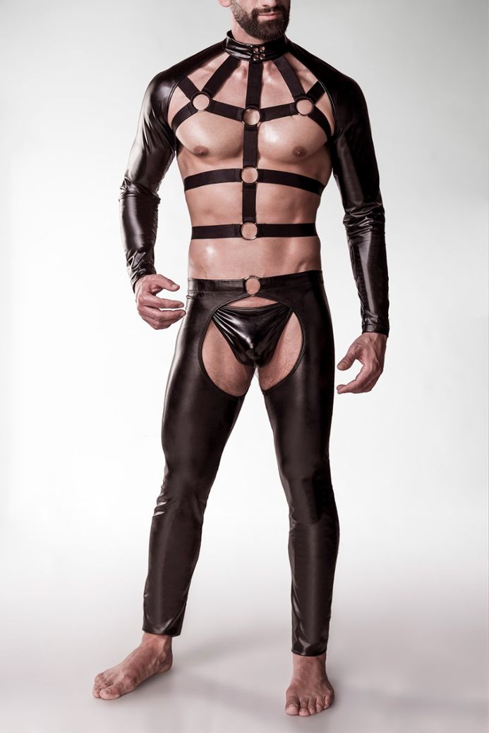 3-piece set in imitation leather and elastic straps