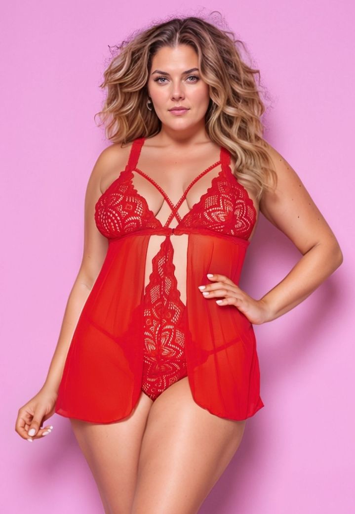 Body-babydoll Aryn: pizzo integrale e gonna di mousseline