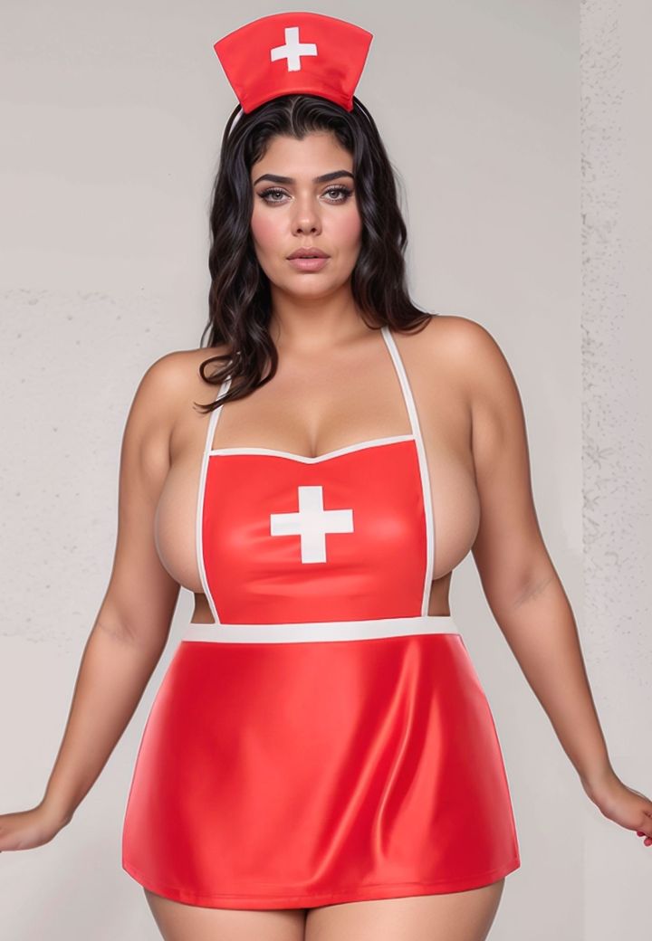 Travestimento da infermiera cattiva - Grembiule rosso e bianco in pelle