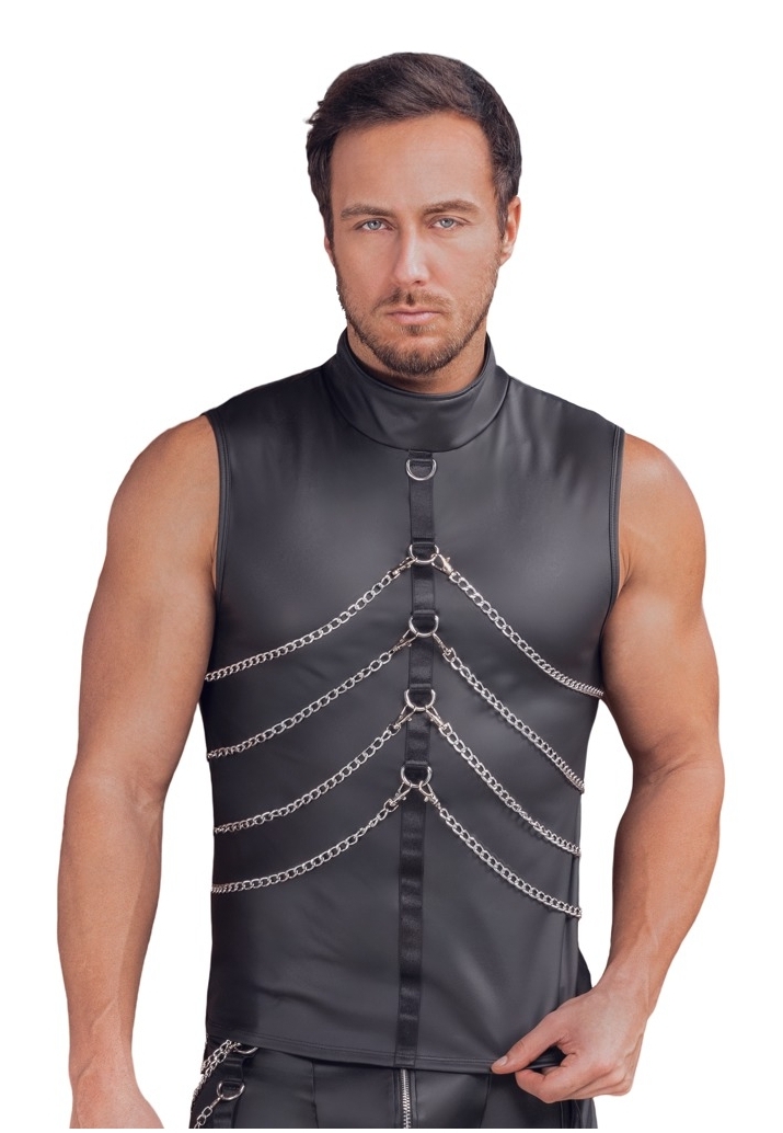 Sleeveless T-shirt Black Matte : Rings and Removable Chains