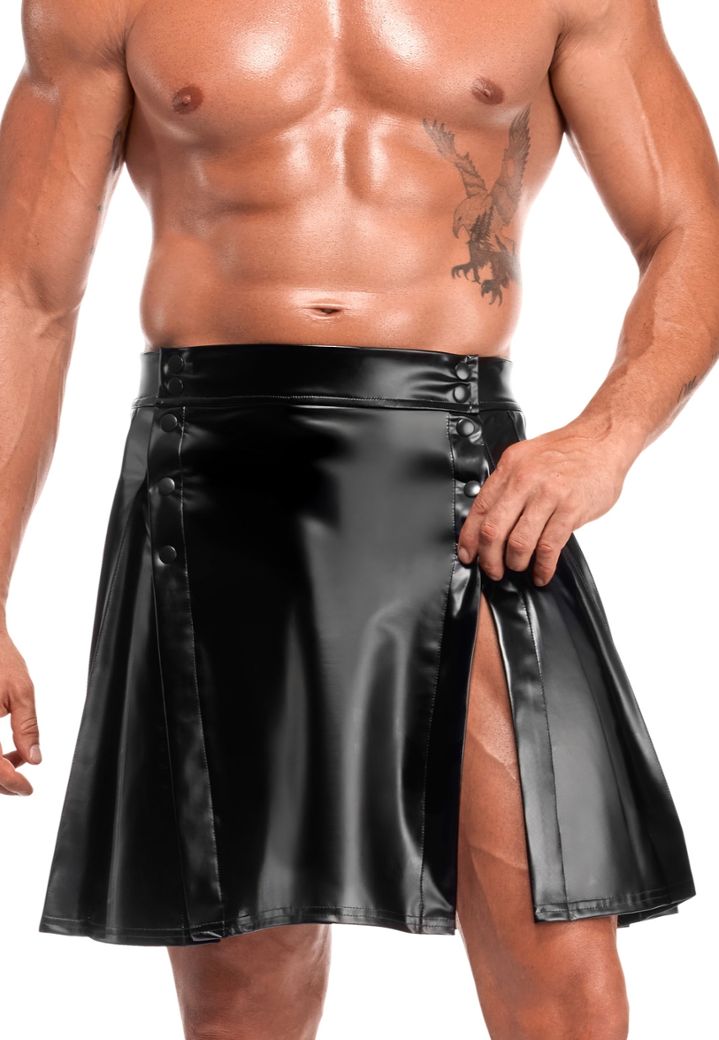 Jupe Valor PW : wetlook noir, plis et pressions