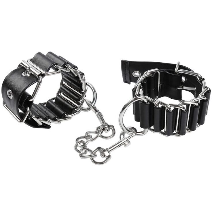 Leather and metal handcuffs