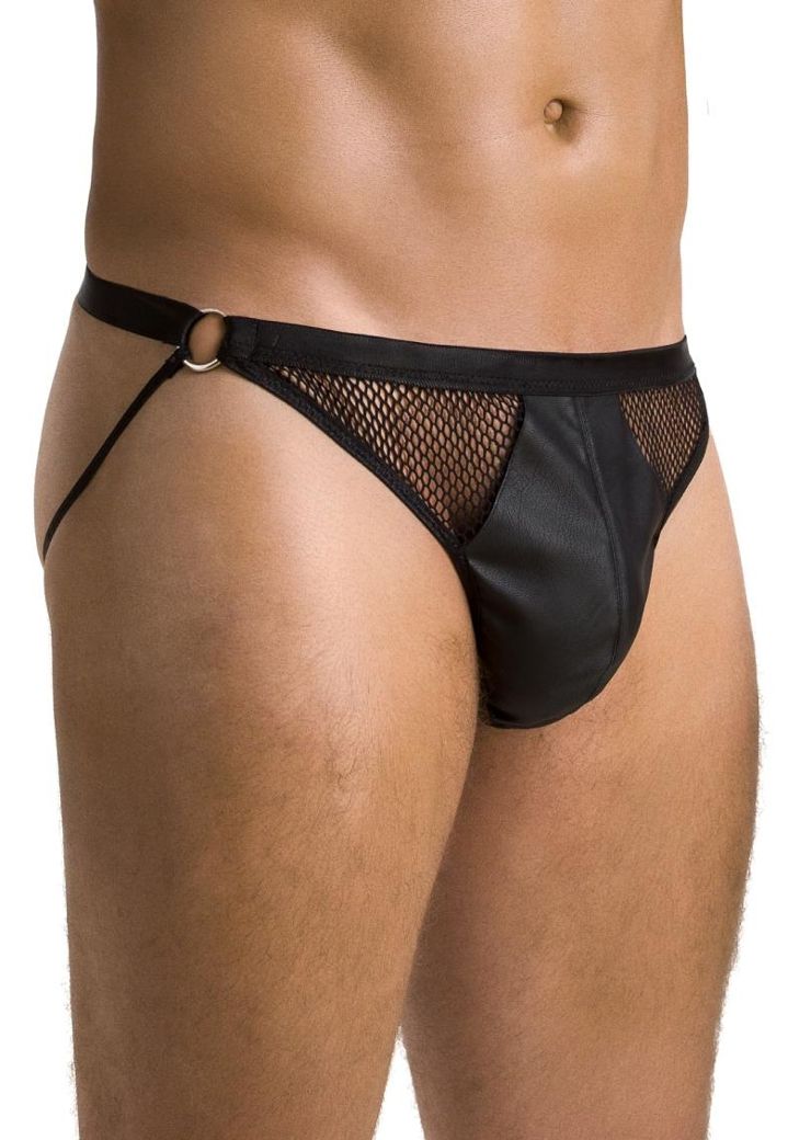 Jockstrap Similicuir Mat and Mesh - Open back metal rings