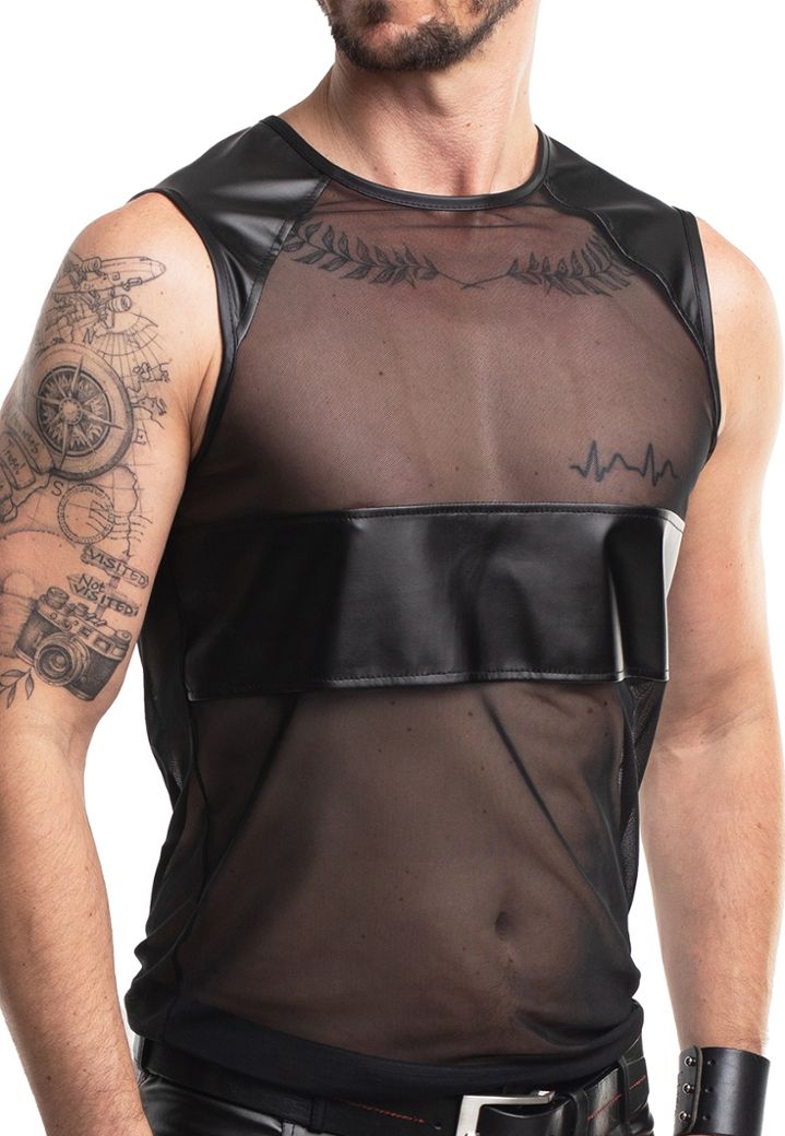 T-Shirt Silvestre - Doorzichtig Netweefsel Zwart - Kunstleder Inzetten