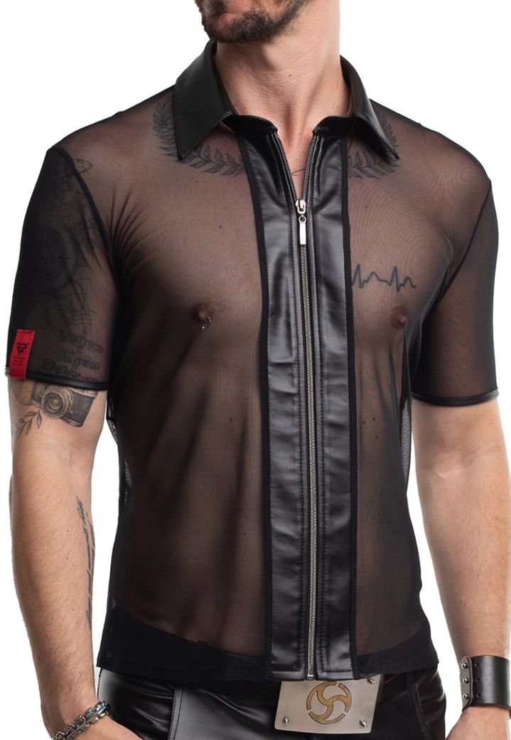 Hemd Valhalla - Wetlook en Fine Mesh Transparant - Staande Kraag