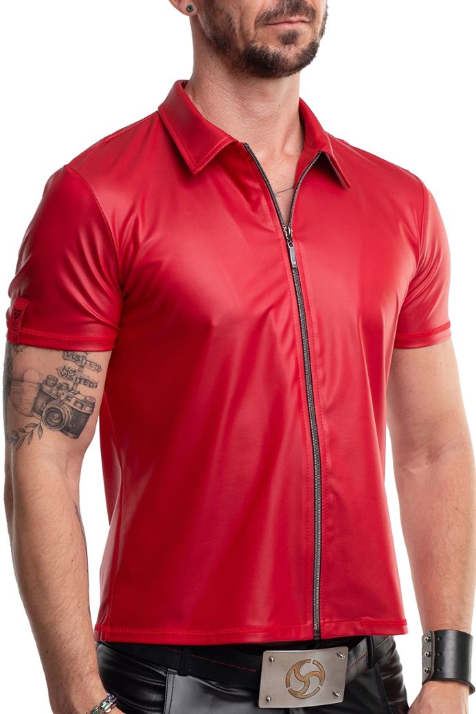 Reißverschluss Polo Maurice - Mattes Kunstleder Rot - Eleganter Stehkragen