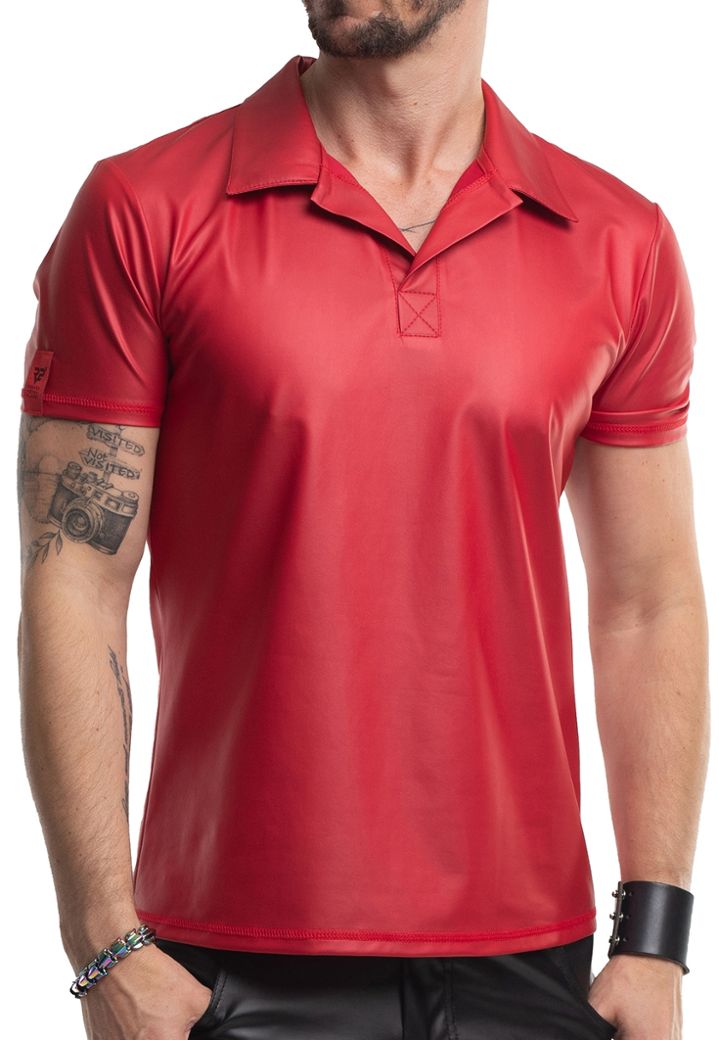 Kunstleder Polo Serafin - Rood Intens - Staande Kraag Elegant
