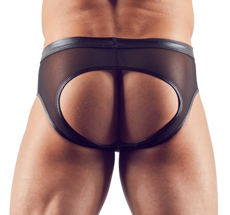 Open briefs in imitation leather