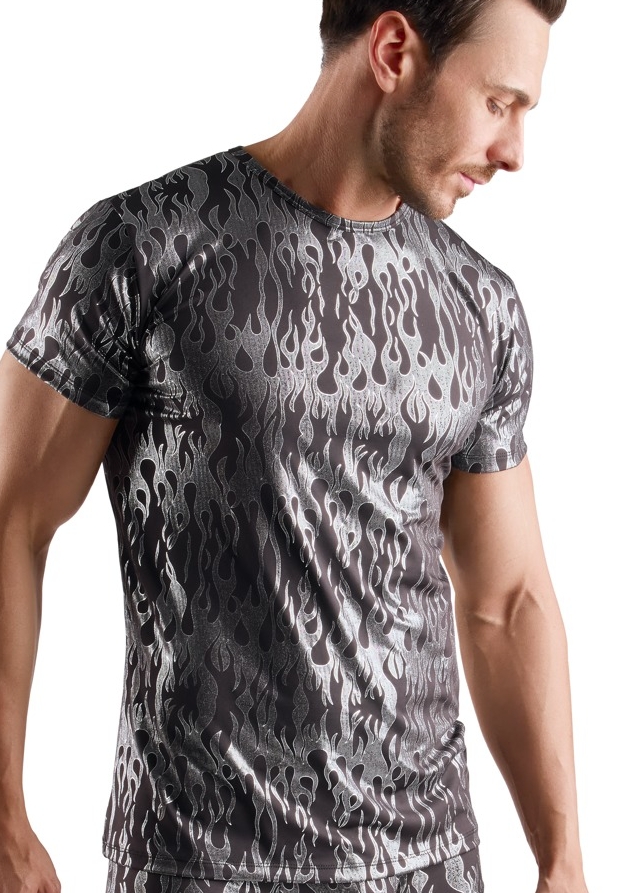 Black T-Shirt Short Sleeves : Mystic Silver Metallic Design