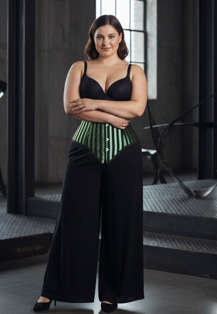 Brocade underbust corset, long hip & tummy cut, handmade