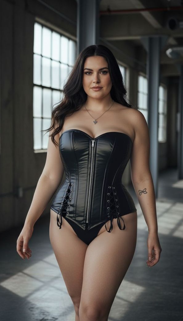 Corset overbust grande taille simili cuir, zip & confort victorien